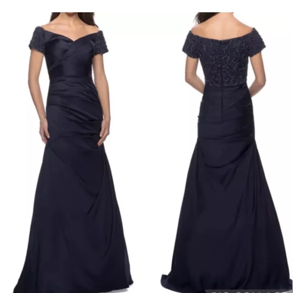 La Femme Beaded Satin Trumpet Mother of the Bride Gown Size 8 New With Tags